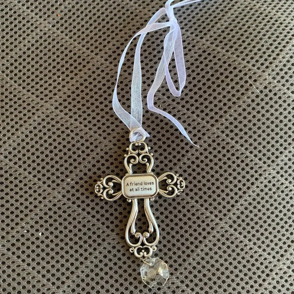 Silver Friendship Cross with Ribbon for Hanging - NWOT